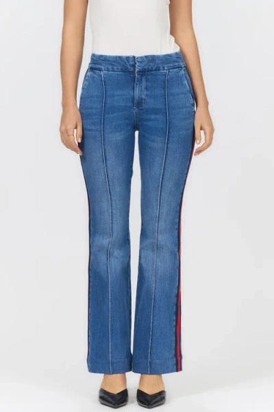 Dear John Florence Mid Rise Side Stripe Bootcut Jeans In Blue