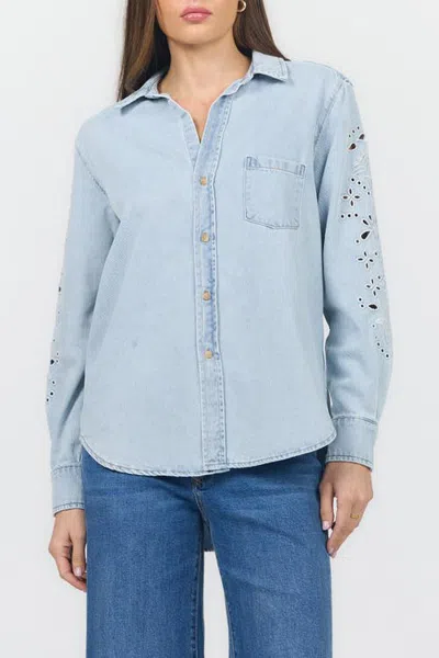Dear John Galina Relaxed Embroidered Button Up Shirt In Blue