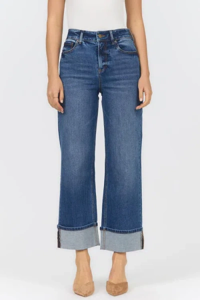 Dear John Holly High Waist Cuffed Straight Leg Jeans In Blue