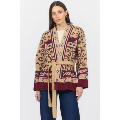 Dear John Ines Cardigan In Leopard Intarsia Burgundy