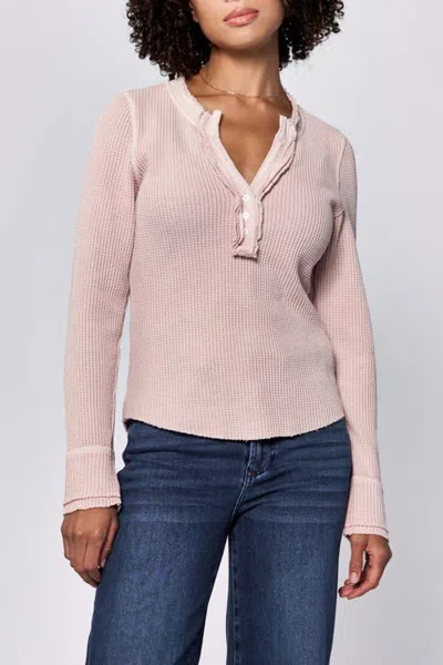 Dear John Luna Placket Front Waffle Knit T-shirt In Sepia Rose