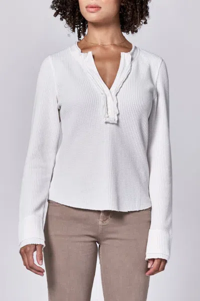 Dear John Luna Placket Front Waffle Knit T-shirt In White