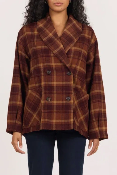 Dear John Marlow Plaid Double Breasted Jacket In Brown