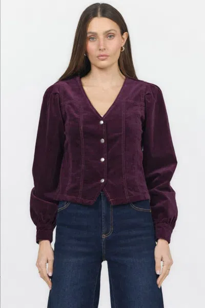 Dear John Marnie V-neck Corduroy Blouse In Burgundy