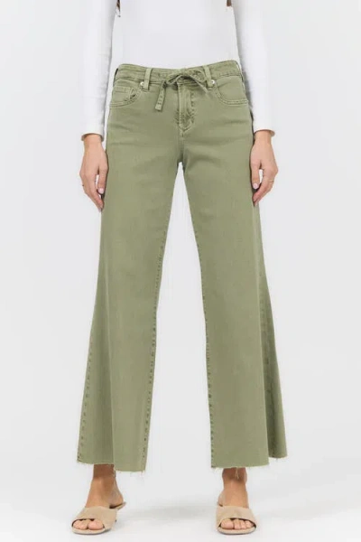 Dear John Micah Tie Waist Wide Raw Hem Jeans In Green