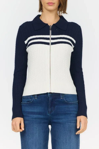Dear John Nola Long Sleeve Zip Up Fitted Sweater In Blue