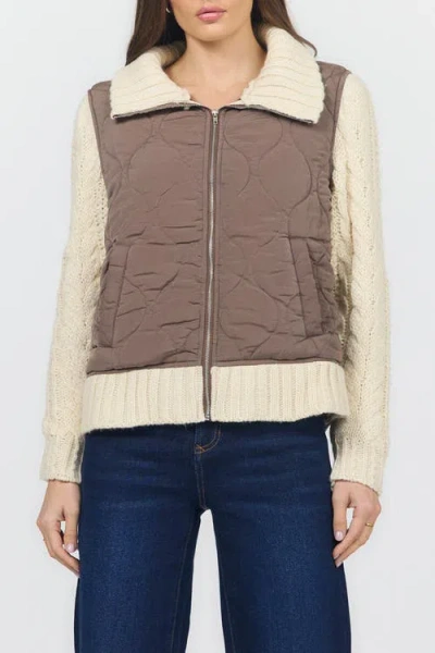 Dear John Petra Zip Front Quilted Sweater In Brown