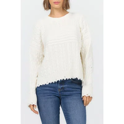 Dear John Rania Long Sleeve Crew Neck Cable Sweater In White