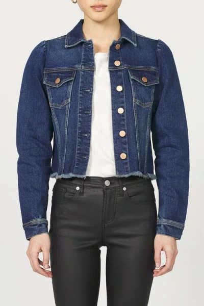 Dear John Roselyn Crop Raw Hem Trucker Jacket In Blue