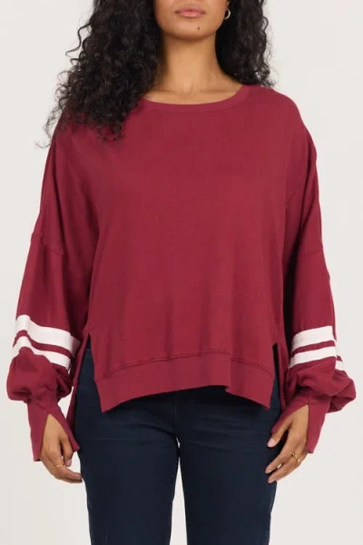 Dear John Trenton Oversized Terry Striped Sweatshirt In Burgundy