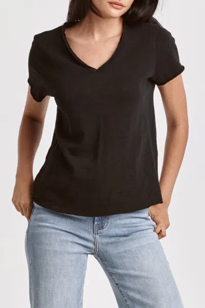 Dear John Vanya V-neck Slub Knit T-shirt In Black