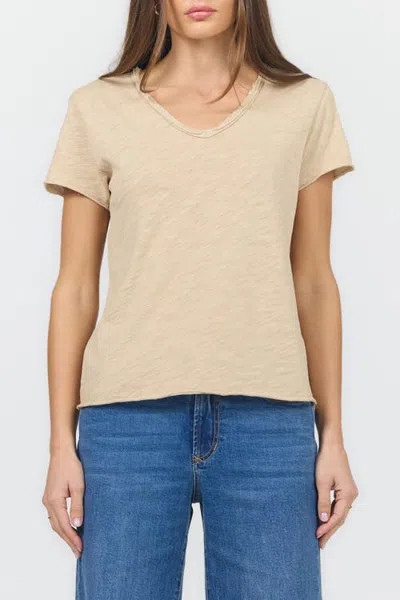 Dear John Vanya V-neck Slub Knit T-shirt In Gray