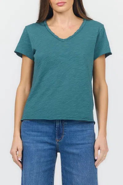 Dear John Vanya V-neck Slub Knit T-shirt In Mediterranea
