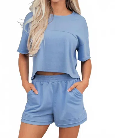 Dear Lover 2 Piece Short And Top Loungewear Set In Sky Blue In Burgundy