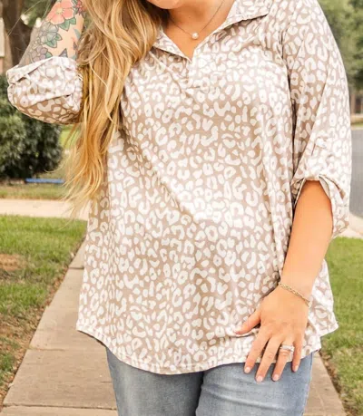 Dear Lover Apricot Leopard Vneck Plus Size Top In White In Multi