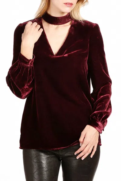 Dear Lover Biking Red Choker Neck Hollow-out Velvet Blouse In Burgundy In White