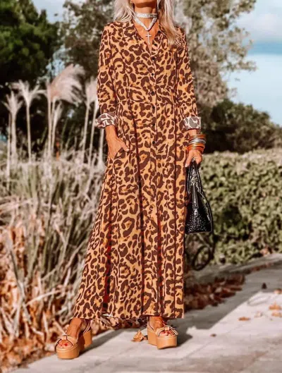 Dear Lover Button-up Long Sleeve Maxi Dress In Leopard In Multi
