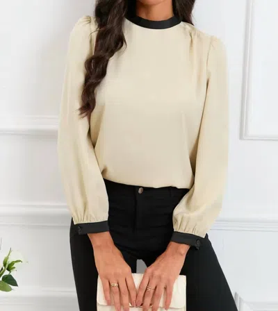 Dear Lover Color Block Bow Back Mock Neck Blouse In Apricot In Beige