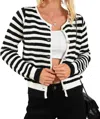 Dear Lover Contrast Striped Print Cardigan In Black In Black