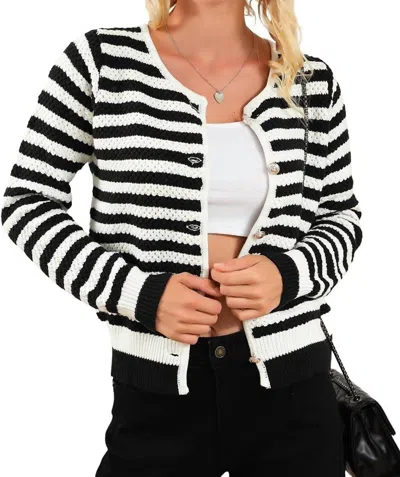 Dear Lover Contrast Striped Print Cardigan In Black