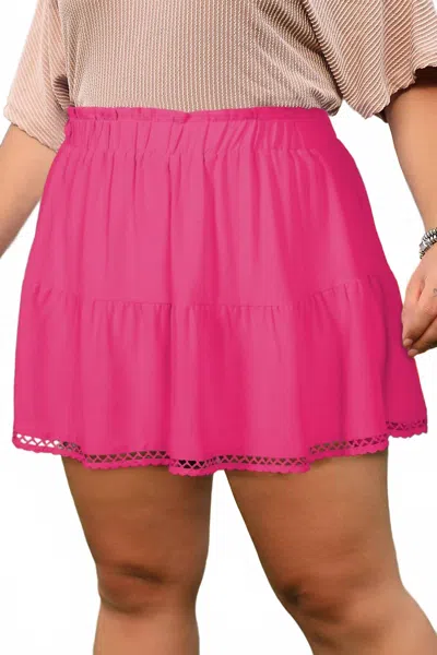 Dear Lover Frilled Elastic Waist Lace Trim Boho Ruffled Shorts - Plus In Rose Red In Multi