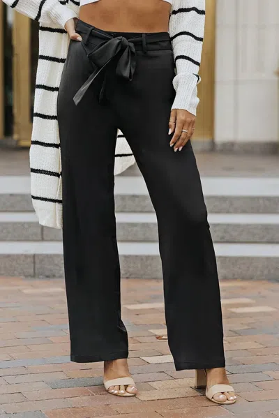 Dear Lover High Waist Front Tie Flared Pants In Black
