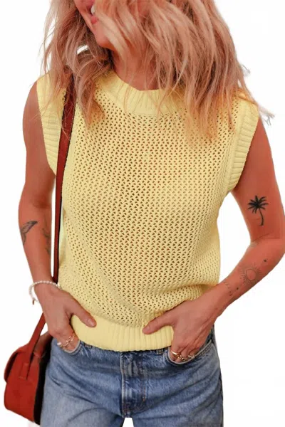 Dear Lover Hollow Knit Sleeveless Sweater Vest In Yellow