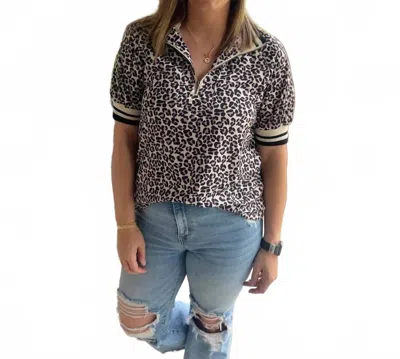Dear Lover Leopard Print Half Zip Top In Brown In Animal Print