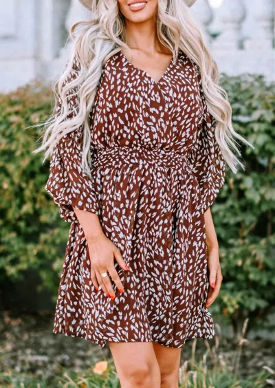 Dear Lover Leopard V Neck Bubble Sleeves Midi Dress In Multi