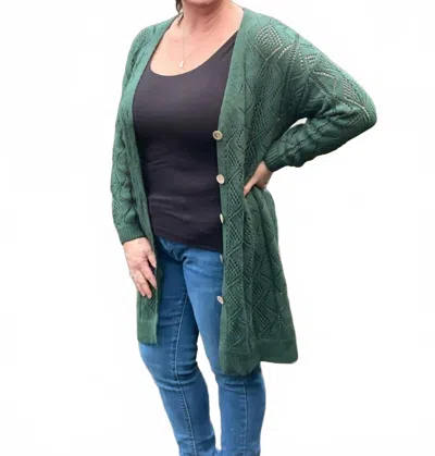 Dear Lover Loose Woven Cardigan In Green