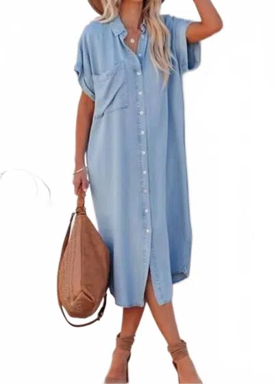 Dear Lover Morning Glory Shirt Midi Dress In Pale Blue