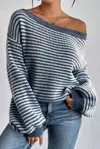 Dear Lover Off-the-shoulder Sweater In Blue Horizon In Multi