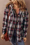 Dear Lover Plaid Hooded Drawstring Shirt In Red In Red