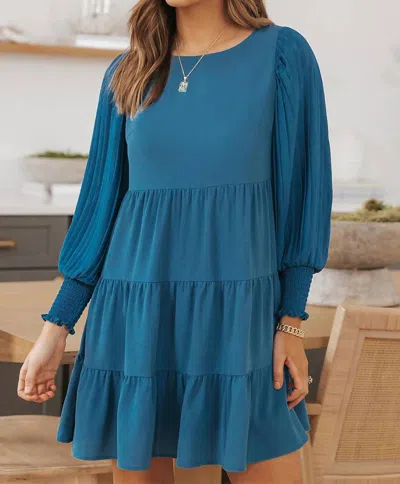 Dear Lover Pleated Bubble Sleeves Tiered Ruffle Mini Dress In Green