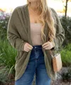 Dear Lover Plus Size Waffle Knit Open Front Cardigan In Green In Green