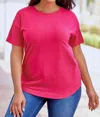 Dear Lover Rose Plus Size Ribbed Knit Top In Pink In Pink