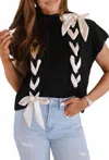 Dear Lover Satin Bow Cable Knit Sweater Vest In Black In Black