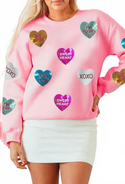 Dear Lover Sequin Heart Sweatshirt In Pink
