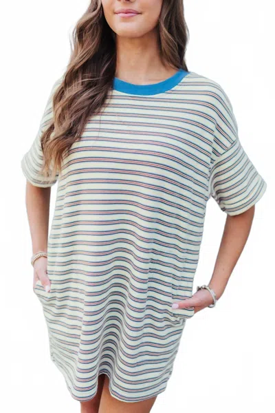 Dear Lover Stripe Tee Shirt Mini Dress In White In Multi