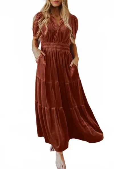 Dear Lover Velvet Tiered Maxi Dress In Brown