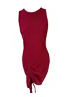 DEAR LOVER WOMEN'S RIBBED RUCHED DRESS IN BURGUNDY