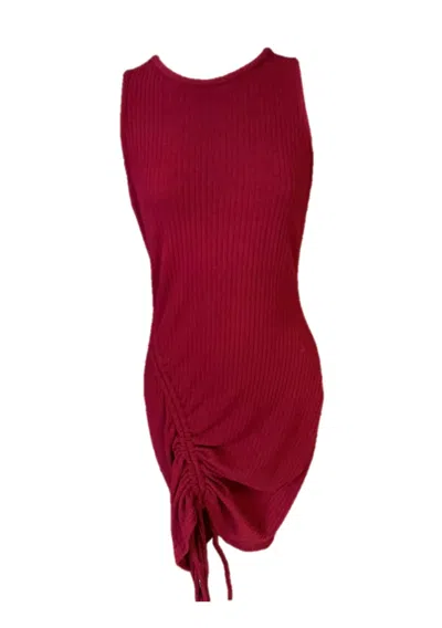 Dear Lover Women's Ribbed Ruched Dress In Burgundy In White