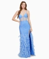 DEAR MOON JUNIORS' EMBELLISHED ILLUSION-CORSET FEATHER-SKIRT GOWN