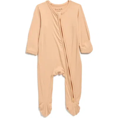 Dear Perli Kids'  Print Zip Stretch Footie In Orange