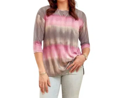 Dear Scarlett 3/4 Sleeve Tunic Top In Multi-colored In Pink