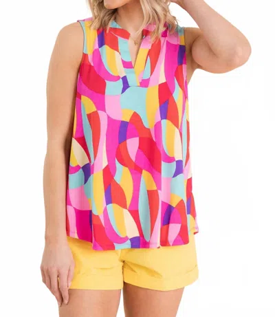 Dear Scarlett Abstract V-neck Wrinkle Free Top In Fuchsia In Multi