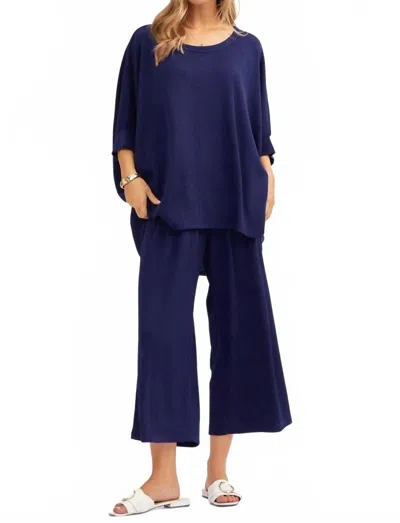 Dear Scarlett Bali Wide Leg Capri Travel Set In Navy In Blue