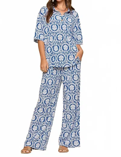 Dear Scarlett Blouse And Relaxed Pants Resort Wear Set In Royal Blue