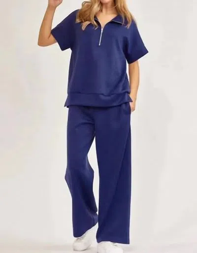 Dear Scarlett Catalina Travel Top & Pants Set In Navy In Blue