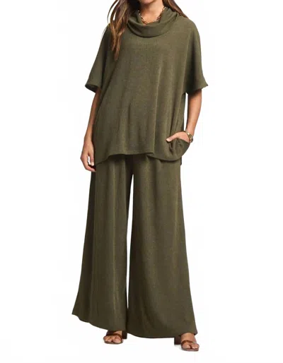 Dear Scarlett Cowl Neck Top And Relaxed Pants 2 Piece Set In Olive In Green